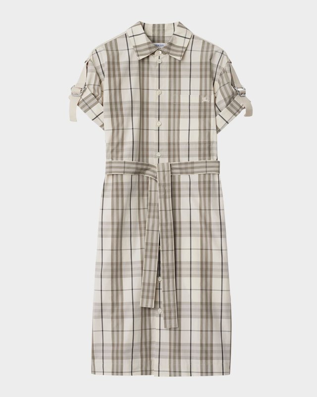 Check Buckle Short-Sleeve Shirtdress